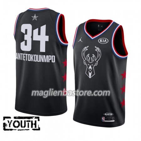 Maglia Milwaukee Bucks Giannis Antetokounmpo 34 2019 All-Star Jordan Brand Nero Swingman - Bambino